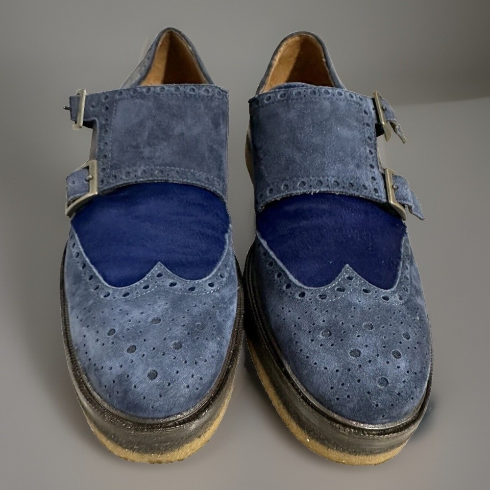 Etro Mens Blue Suede Double‎ Monk Strap Shoes UK 41 US 8.5